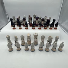 Vintage Porcelain Chess Pieces Hand Painted 3 Sets 48 Pieces