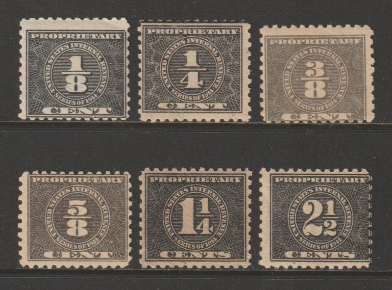 1914 Proprietary Stamps, Unused, Hinged/Never Hinged, Scott # RB44 | RB54