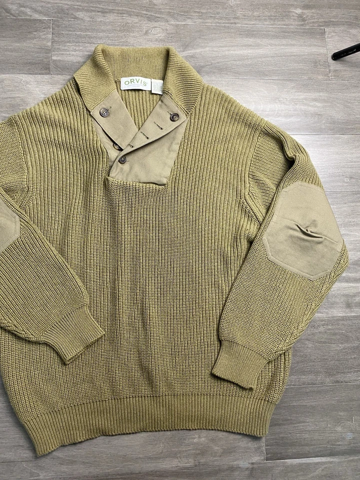 Suéter Jersey Orvis Tejido Pesado Tostado Algodón Lona Codo Parches Exterior L Foto 3 de 4