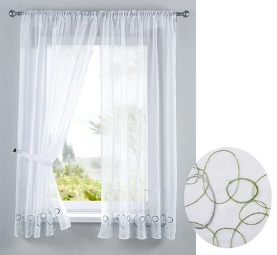 GARDINENBOX Juego de cortinas bordadas AURA 4 piezas discos túnel verde HxA 150x90 cm