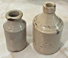 2 Antique Stoneware Cream Colour Salt Glazed Ink Bottles Chipped