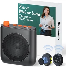 Moman Voice Amplifier with 2 Wireless Lavalier Micr Zero Whistling For Teachers