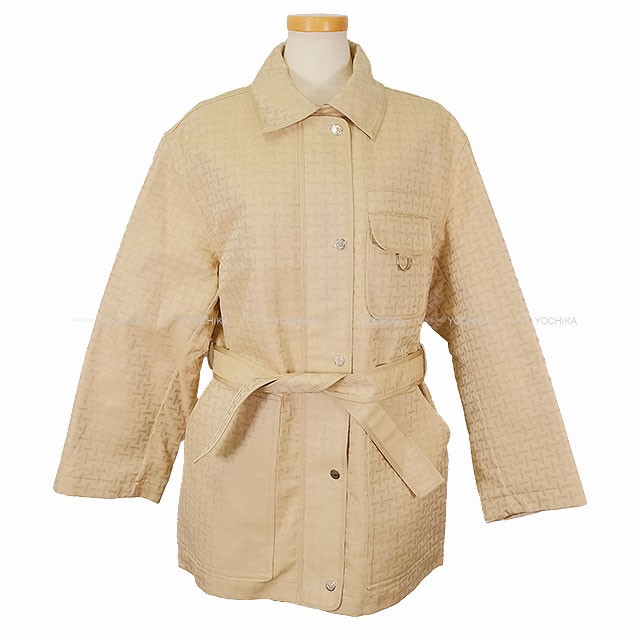 ALTRA HERMES H Mosaico Cintura Safari Giacca Cappotto Beige Chiaro Cashmere Poliestere #36[...