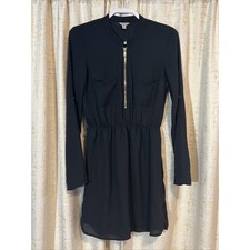 GUESS Black Lined Blousy Type Dress Midi Gold Front Zipper Women's Size Medium!