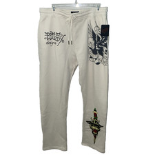 Ed Hardy Death Before Dishonor Tattoo Y2K Inspired Sweatpants Size L Ivory