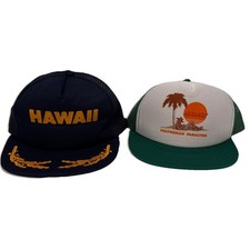 Lot Of 2 Vintage Hawaii SnapBack Trucker Hats Scrambled Eggs Bill