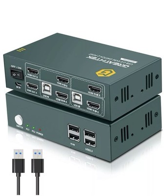 HDMI KVM Switch 2 Monitore 2 Computer 4K@60Hz, USB2.0 KVM Switch Dual Monitor