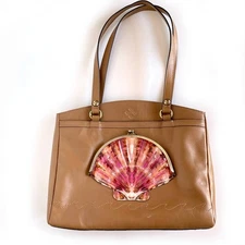 Patricia Nash Poppy Tote Leather w Seashells by the Seashore Scarf Tan Naturale