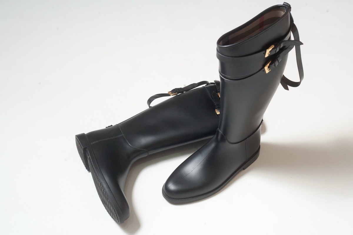 Burberry ブラック レインブーツ レディース BURBERRY Womens Black Rubber Knee Rain Boots Size EU 41 / US 11 | eBay