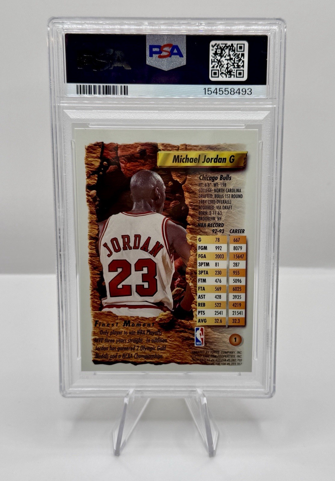 Topps 1993 Finest Michael Jordan #1 Chicago Bulls PSA 8 Graded Card view 2
