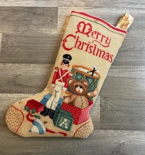 Vintage FINISHED Christmas Stocking NEEDLE TREASURES Needlepoint Handmade