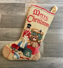 Vintage FINISHED Christmas Stocking NEEDLE TREASURES Needlepoint Handmade