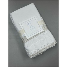 Pottery Barn Alma Baby Crib Skirt Ivory w/ Metallic Embroidered Pattern Trim NWT