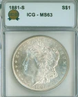 Untoned 1881-S Choice ICG MS63 Morgan silver dollar