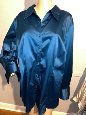 VENEZIA JEANS STRETCH VINTAGE sz 22 24 SATIN SHIRT TOP DRESS SUIT BLOUSE