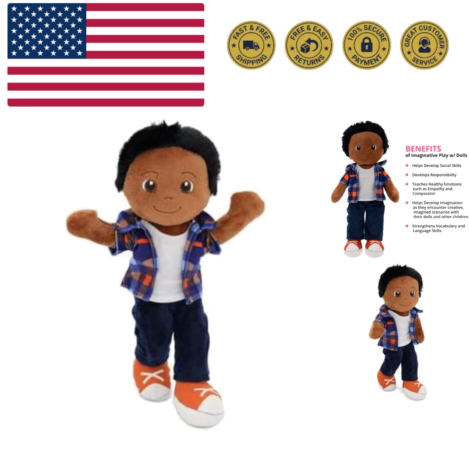 14" Soft Baby Doll for Boys Charlie - Plush Rag Doll for Toddlers & Infants, ...