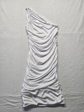 Shein Ruched One Shoulder Bodycon Midi Dress Pencil Dresses, White, S