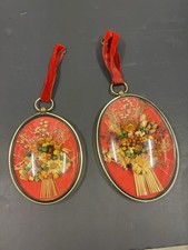 Vtg 70s Cideart Glass Convex Frame Dried Natural Flower Bouquet made in Belgium