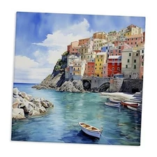  Cinque Terre Port Canvas Wall Art by LSR Design Studio 36L" x 36W"