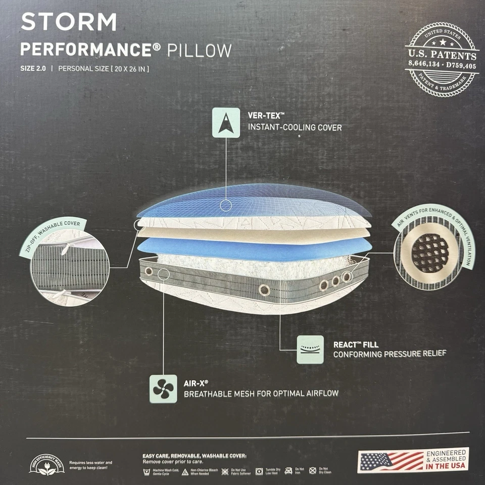 Almohada de rendimiento Bedgear Storm 2.0 20x26 pulgadas Nuevo en caja. Hecho en USA Foto 4 de 4