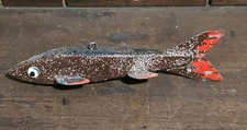 Vintage Wood Ice Fishing Decoy Spearing Folk Art Handmade 7” Glitter