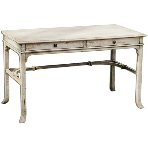 Uttermost Bridgely Mango Wood and MDF Wood Aged Writing Desk in White/Brass - Picture 1 of 5