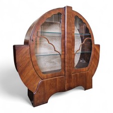 Art Deco Porthole Display Cabinet Glazed Mahogany Lockable Vintage Double Door