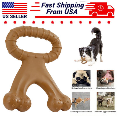 Durable Dog Bone Chew Toy Aggressive Chewers Nylon Bone Dental Teeth Clean Brown