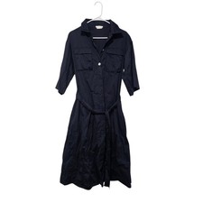 M. Martin Navy Blue Button Front Belt  Midi Shirt Dress Size S