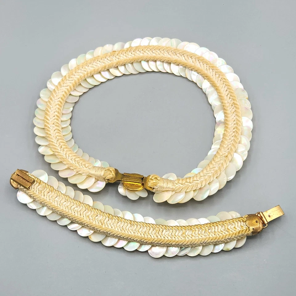 Collar retro vintage Tiki madreperla disco escala pez 15" y pulsera 7" Foto 2 de 4