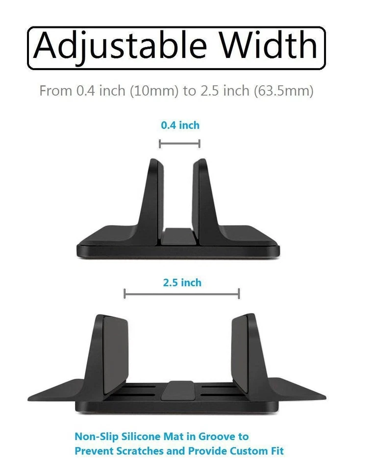Vertical Laptop Stand [Adjustable] Desktop Aluminum Compact Fit All Sizes Black - Image 3 of 4