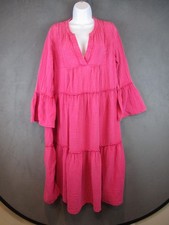 Faherty Womens Medium Pink Organic Cotton Gauze Tiered Midi Bell Sleeve Boho