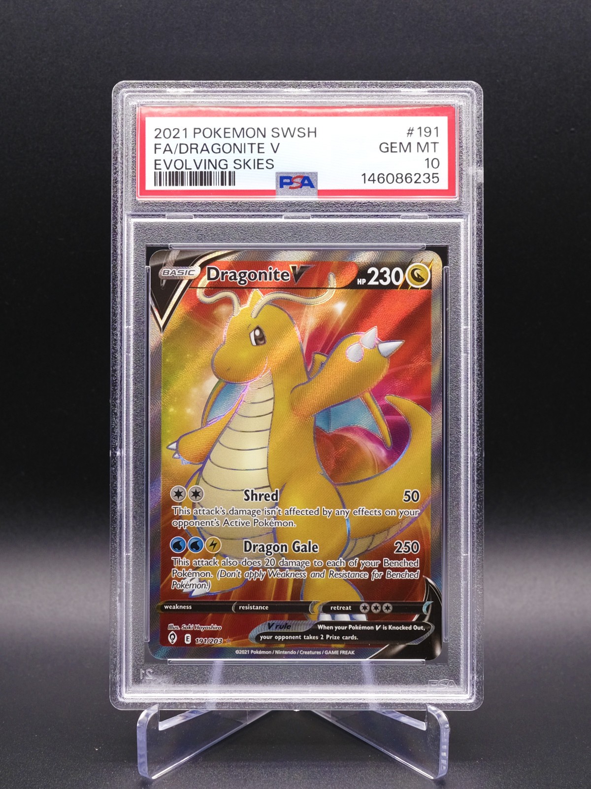 PSA 10 Gem Mint Dragonite V 2021 Ultra Rare Evolving Skies UR 191/203