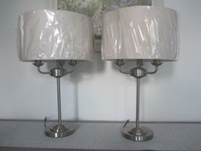 PAIR OF LAURA ASHLEY SORRENTO 3 LIGHT TABLE LAMPS WITH NEW SHADES AND LED BULBS