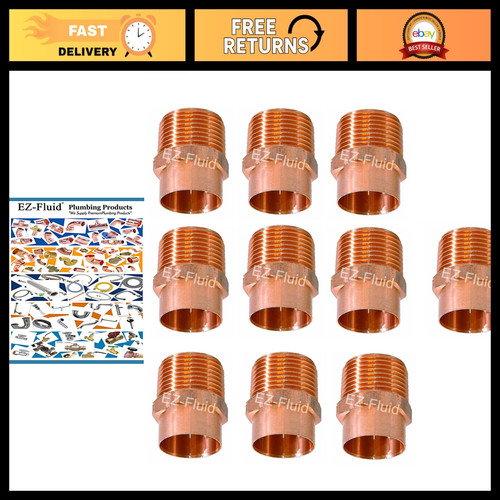10pcs 3/4" Copper Male NPT Adapter, LF Pressure Fittings for Plumbing, Sweat Sol