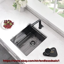 Black Undermount Bar Sink, 15 x 17 Inch Black Stainless Steel Undermount Sink,