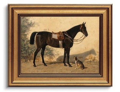 Gold Framed Wall Art Vintage Horse and Dog Canvas Art Farmhouse