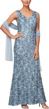 Alex Evenings Long Sleeveless Dress with Shawl Slate Blue Women sz 8 NEW NWT AE4