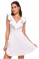 Lulus Divine Darling White Ruffled Skater Dress Womens Size XS