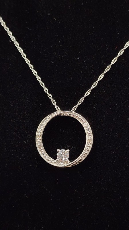 White Sapphire and Natural Diamond Accent Pendant 925 Sterling Silver