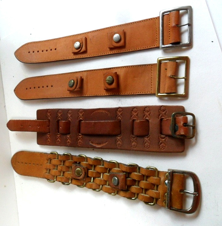 4 LNOS Vintage 1970's Wide Leather Strap Men's Watch Bands Sold As-Is