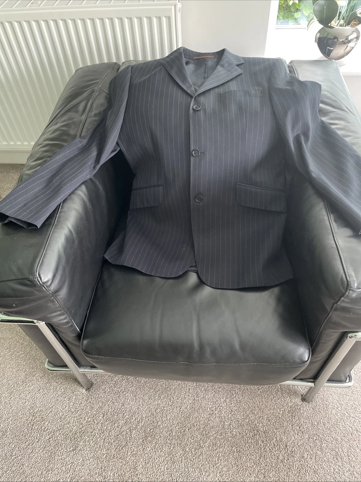 Topman Men's Navy Blue Pinstriped Jacket Size Chest 40 Euro 50