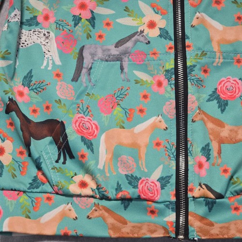 Girls Colored Horse Print Zip Up Hoodie Floral Teal Youth L Equestrian Casual - Picture 3 of 12