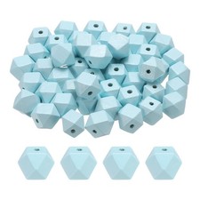 50pcs 16mm Light Blue Geometric Wood Beads 3.3mm Large Hole for Jewelry Making