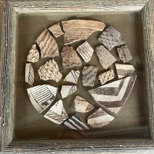 Vintage Native American Pottery Shards Display Framed Antique