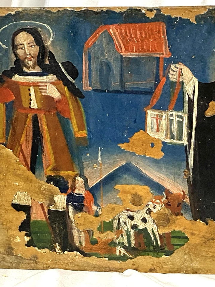 Antigua pintura artística de Santa Rita de Cascia siglo XIX España México madera de retablo Foto 4 de 4