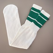 VTG Socks 80's Tube NOS 21" White Green Sports Striped 10-13 90's Thin Acrylic