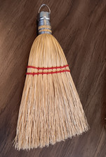 VINTAGE WHISK BROOM STRAW WIRE WRAPPED FITS RITE RED STITCHING 10"LONG FARMHOUSE