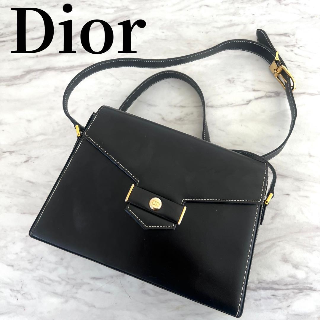 Dior CD Logo Black Leather Shoulder Bag Authentic F07151355