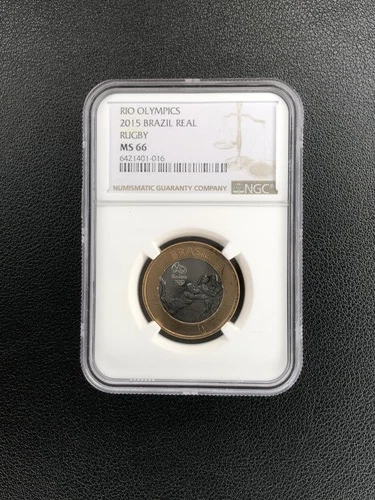 2015 Brazil 1 Real Rugby NGC MS 66 Rio Olympics Silver Coin UNC RARE #016